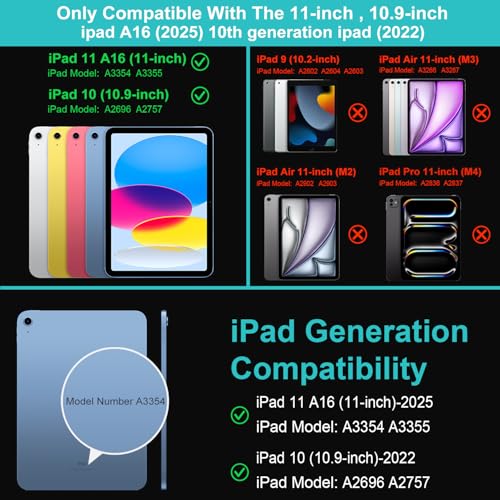 Arteck iPad 11th 10th Generation Keyboard Case, Folio Cover, Multi-Touch Trackpad, Detachable Bluetooth Keyboard for iPad (A16) 11th/10th Gen