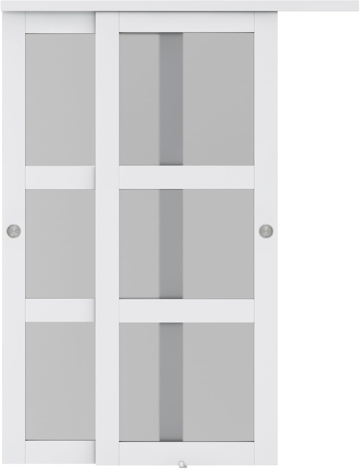 60 in. x 80 in. 3-Lite Frosted Tempered Glass Sliding Double Bypass Closet Doors with Installation Hardware Kit