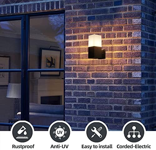 HLFVLITE Outside Wall Light Stainless Steel Outdoor Wall Sconce, IP54 Waterproof Outside Wall lamp, E27 Socket for Porch, Garage, Doorway, Entryway, Black