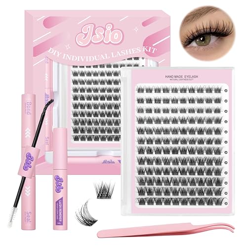 Cluster Lashes Kit Individual Lash Clusters D Curl 1018mm with Bond & Seal & Remover Natural Wispy Lashes DIY Eyelash Extensions Kit for Beginners by Jsio (Whisper)