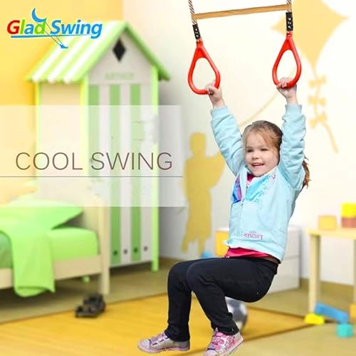 Huawell Swing Sets For Backyard, Monkey Bars & Swingset Accessories - Set - Wooden Trapeze Swing Bar Rings-Outdoor Play Equipment (Red) #TOP3