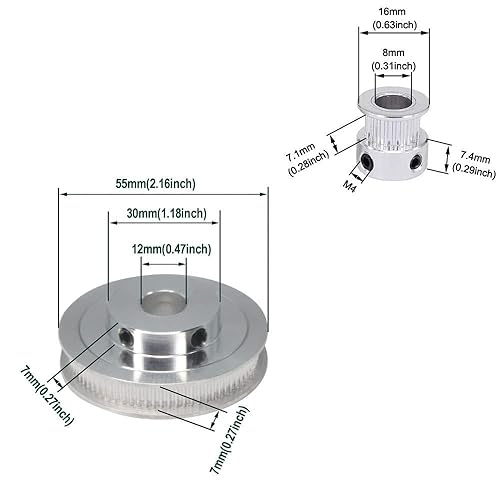 Miniatura 27 de Zeelo Juego de 2 ruedas síncronas GT2 de 20 y 60 dientes, polea de sincronización de aluminio de 0.315 in de diámetro con 2 piezas de longitud