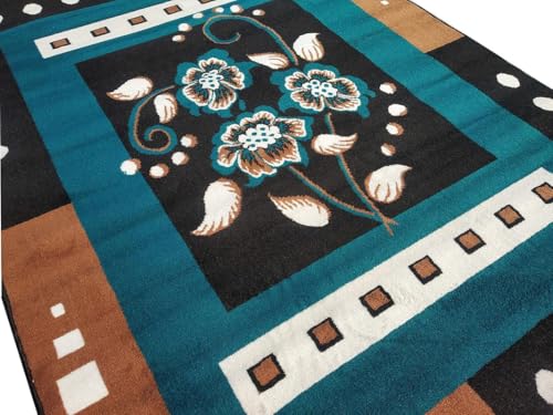 Image of Floral Design Acrylic Polyester Carpet for Living Room 8x11 Feet Color Blue and Black(240x330Cm), Large Rectangle