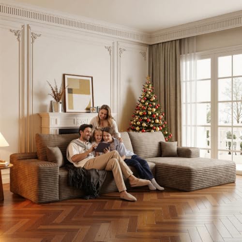 Image of Boneless Couch, Modular Sectional Couches for Living Room, U-Shaped Cloud Couch Sofa with Deep Seat, Fluffy Corduroy Upholstered Corner Sofa