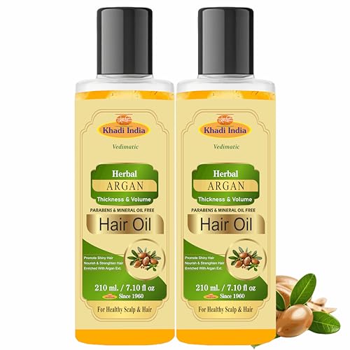 Image of Khadi Herbal Natural Moroccan Argan Hair Oil | Hair Oil for Frizzy & Unmanageable Hair | Oil that helps hair regain its shine| Suitable for All Hair Types (Pack Of 2-420 ml)