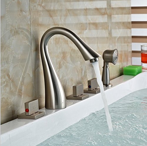 Mélangeur baignoire design carré avec douchette et commande 3 trous - 2