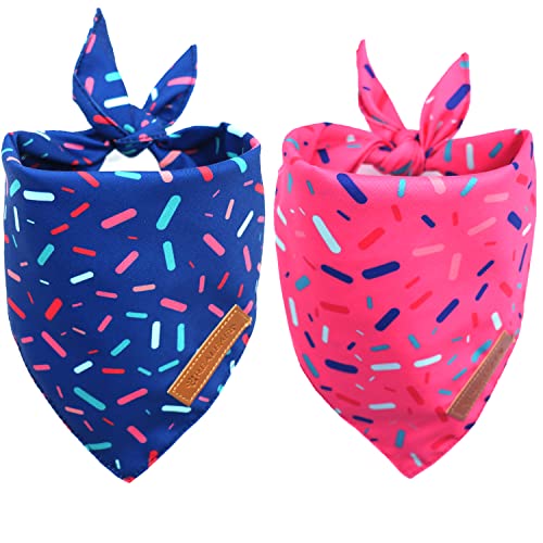Realeaf Dog Birthday Bandanas 2 Pack, Dog Birthday Party Supplies, Blue and Pink Bandana, Triangle Reversible Pet Scarf for Boy and Girl, Premium Durable Fabric, Multiple Sizes Offered (Large)