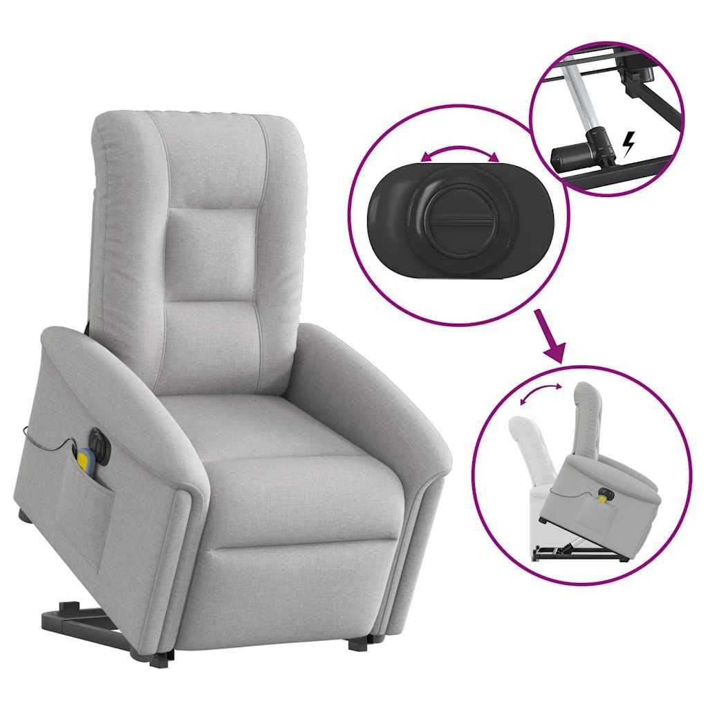 vidaXL Sillón de Masaje eléctrico reclinable elevable Tela Gris Nube