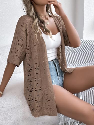 Image of Spicy Sandia Women's Loose Fit Short Sleeve Crochet Cardigan Sweaters for Summer