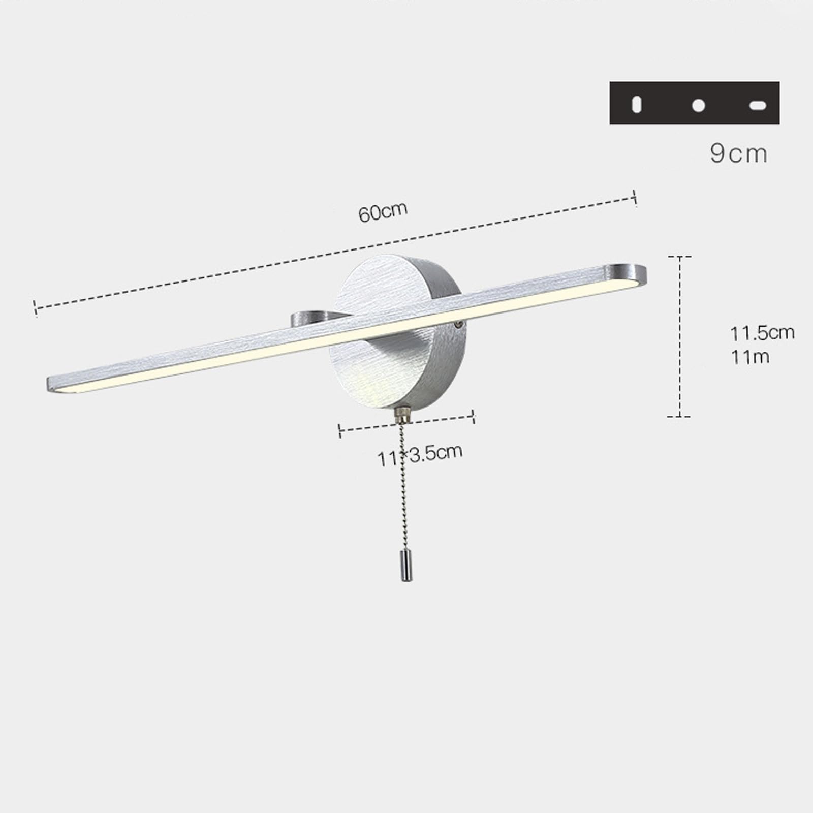LED Wandlampe Spiegelleuchte Bad Wandleuchte Indoor mit Zugschalter Wandbeleuchtung Modern Badezimmer Wandleuchten Wasserdichte Aluminium für Schlafzimmer Wohnzimmer Flur (Silbrig,Warmes Licht)