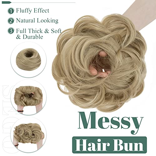 SEGO 55g Messy Bun Fluffy Tousled Updo Scrunchies Synthetic Thicker Hair Bun Hair Piece for Women Donut Easy Bun Hairpiece Ash Blonde - Image 3