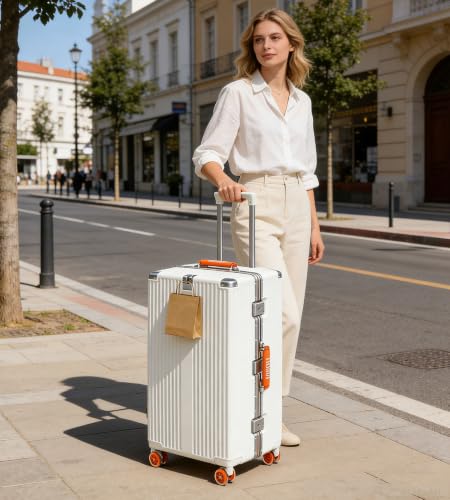 Image of feilario Super Large Aluminum Frame Checked Luggage, Removable Wheels | Zipperless access, PC shell, TSA lock, cup /phone holder and 126L capacity suit dorm moves, moving and long trips