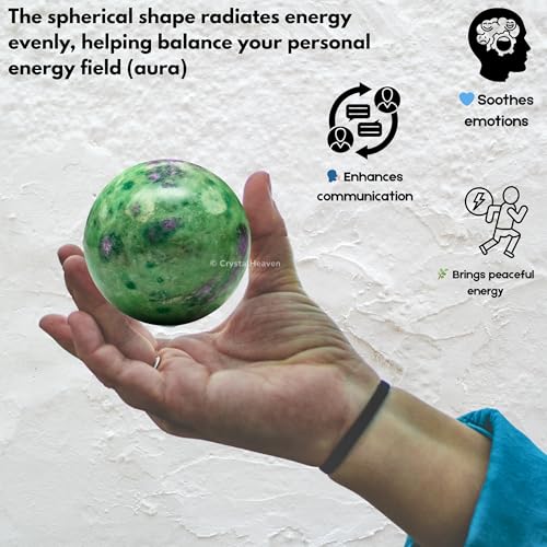 Image of Certified Crystal Ruby Fuchsite Ball for Meditation - Premium Crystal Vastu Items for Home and Feng Shui Items for Good Luck - Ideal for Pooja Supplies and Spiritual Practices
