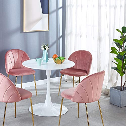 White Round Dining Table, Modern Tulip Dining Room Table for 2-4 People, Circle Coffee Table Small Minimalist Kitchen Furniture, MDF Top, Metal Pedestal Base, 31.5