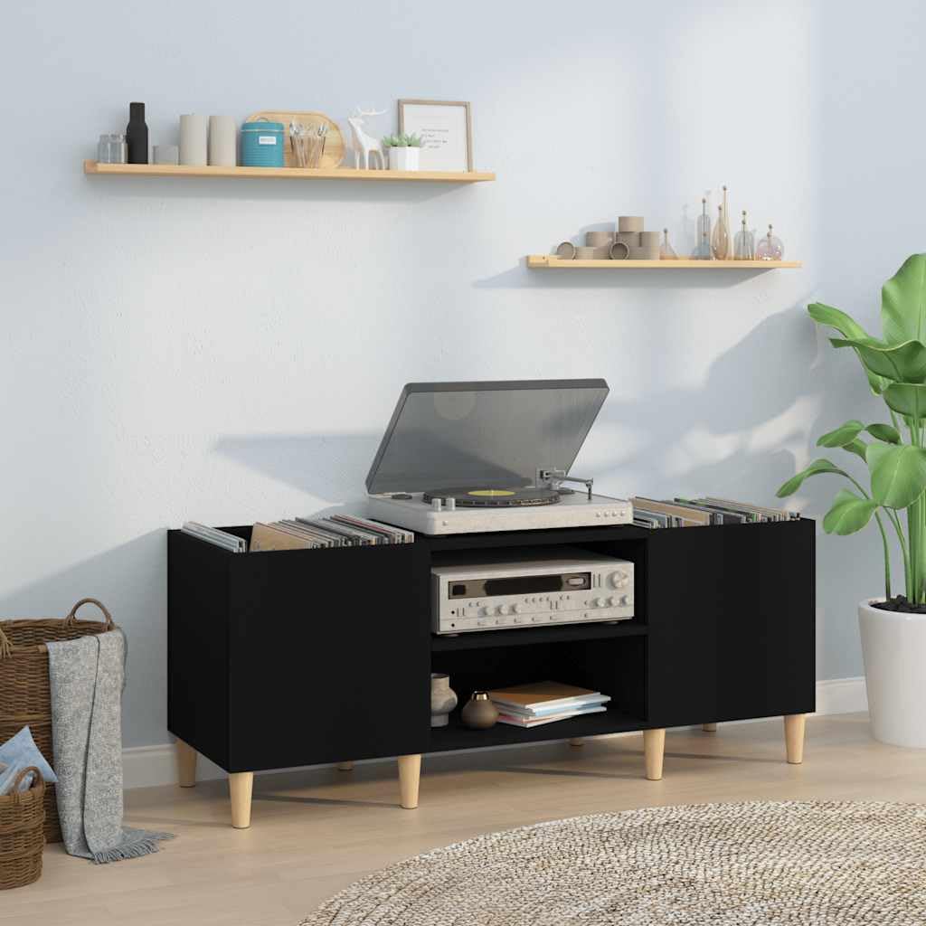 Tomostar Support pour Tourne-Disque, Porte-disques Présentoir Meuble de Rangement pour Disques Vinyles Noir 121x38x48 cm Bois d'ingénierie