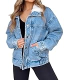 Kedera Women's Sherpa Collar Oversized Denim Jacket Boyfriend Jean Coat Jeans Trucker Bomber Jacket for Women Girls