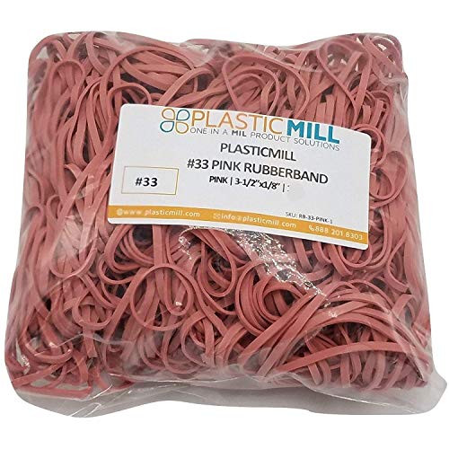 PlasticMill Rubber Bands - #33 Size - Pink Rubberbands - 100 Count.
