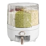 AHOUGER 2023 Cereal Dispenser Lentil Dispenser, Rotating Grain Dry Food Dispenser Storage with 6 Com
