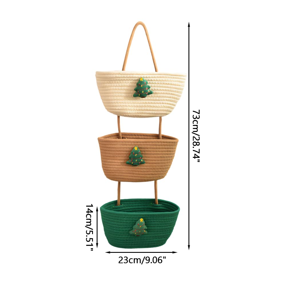 Over The Door Organizer Hanging Basket, 3-Tier Fabric Wall Mounted Hanging Organizers Small Woven Baskets Pouches for Bathroom Bedroom Playroom - Image 2