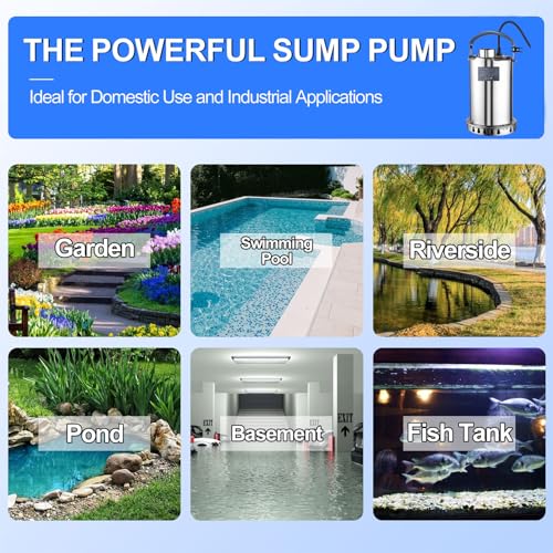 Image of Submersible Sump Pump Stainless Steel Water Pump 1HP 3700GPH