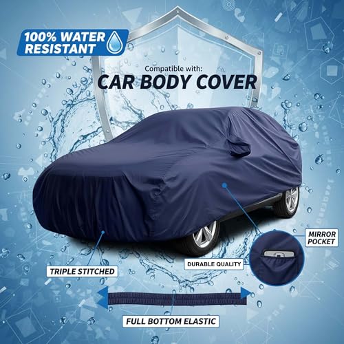 Image of Sulfar 100% Water Resistant Car Body Cover Compatible with Mirror for CITROEN Basalt (Triple Stitched, Full Bottom Elastic, Navy Blue)