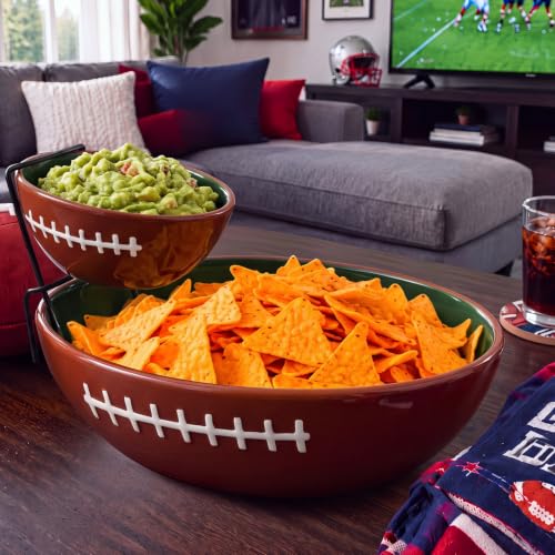 Domensi Ceramics 2 Tier Football Chip and Dip Bowl...