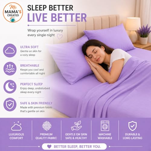Image of Queen Size Bed Sheet - 600 Thread Count Single Flat Sheet Only - Long Staple Egyptian Cotton Top Sheet Wrinkle & Fade Resistant - Lilac