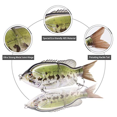 TRUSCEND Fishing Lures 6'' Metal Jointed Swimbait Transparent Topwater Life-Like Floating Sunfish bass Trout Hard Lures - Thumbnail 4