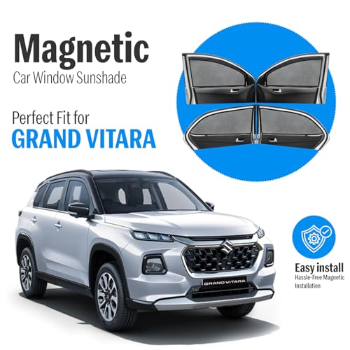 Image of Autofact Magnetic Car Sunshades Compatible with Maruti Grand Vitara (Set of 4) - Easy Installation, UV Protection, Keeps Car Cool (Front 2 with Zippers for Easy Access, Rear 2 Without Zippers)