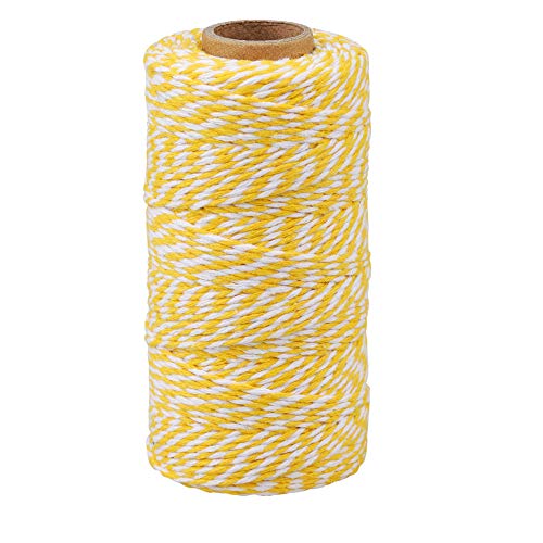Image of jijAcraft Yellow and White Twine String, 328 Feet Christmas Bakers Cotton String, 2MM Heavy Duty Packing Twine for DIY Crafts, Christmas Decoration, Gift Wrapping, Craft Wrapping