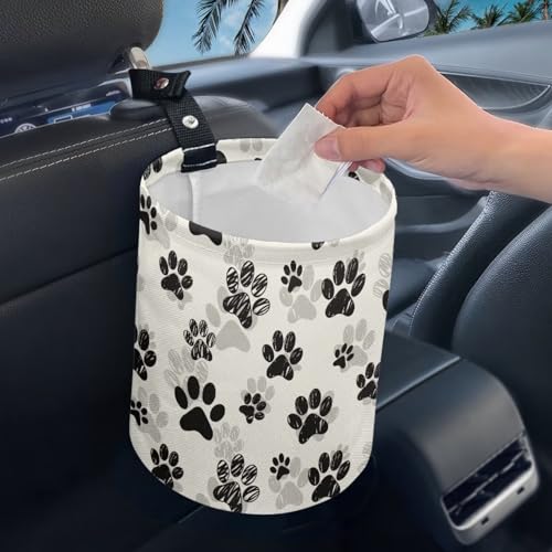 Image of Pensura Cute Dog Paws Car Garbage Bag Collapsible Multipurpose Small Car Trash Can Reusable Car Organization Bag with Strap for Car Accessories, Vehicle, Travelling, Camping