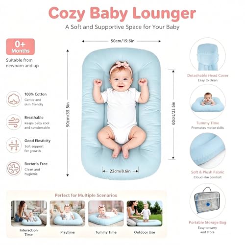 Image of Baby Lounger 0-24 Months Newborn Infant Cotton Floor Seats Support Cushion (Blue) | baby shower gifts