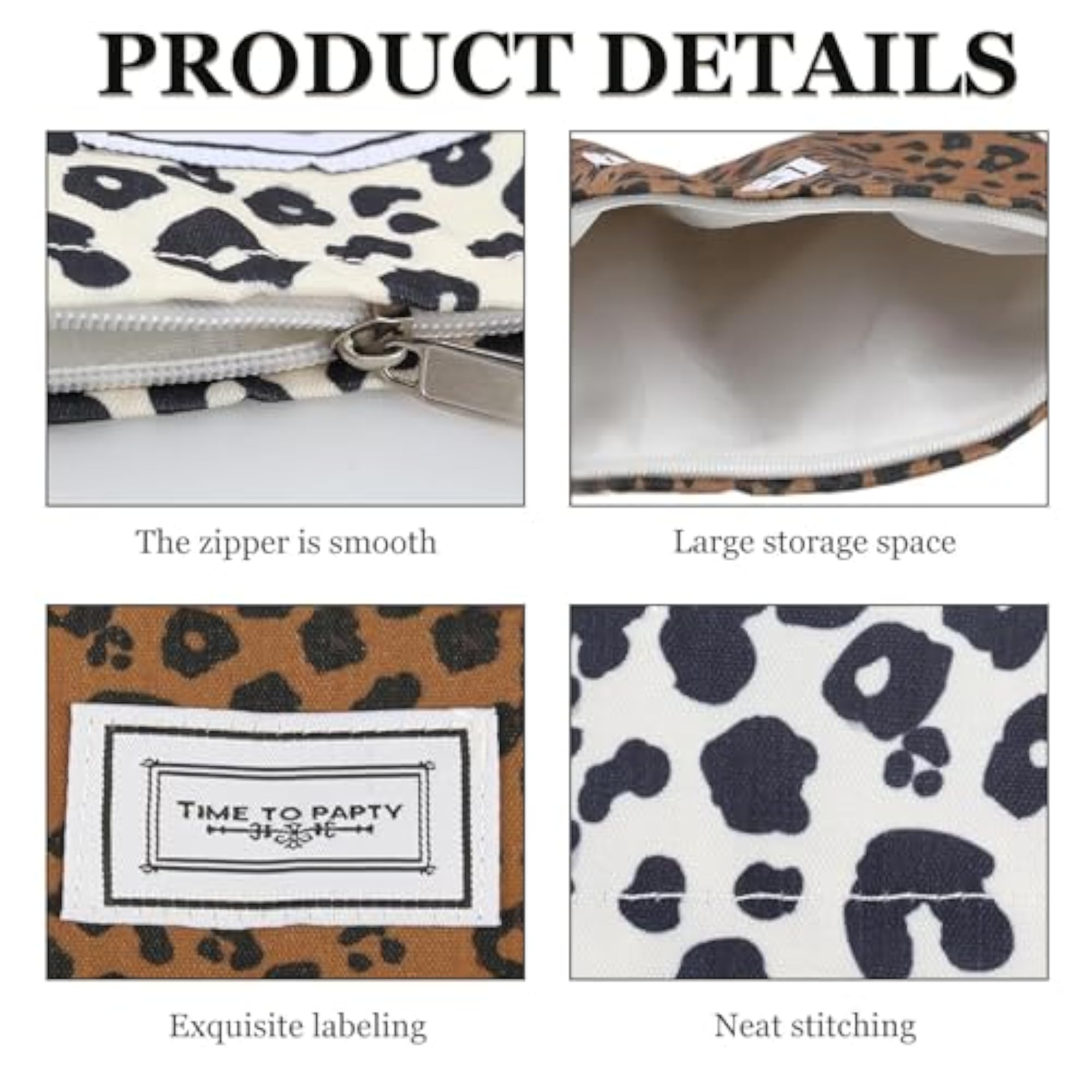 2 Pcs Leopard Print Makeup Bag, Portable Zipper Pouch
