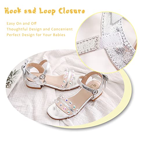 JOEupin Girls Sandals Dress Low Block Chunky Heels Sandals Flower Pumps Shoes Back Bowtie2