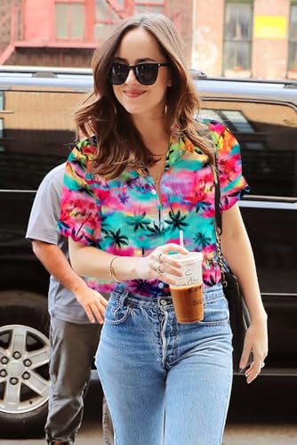 Women Hawaiian Shirt Soft Cool Summer Hawaii Tshirts Beach Tropic Print V Neck Button up Tops Floral Short Sleeve Tops2