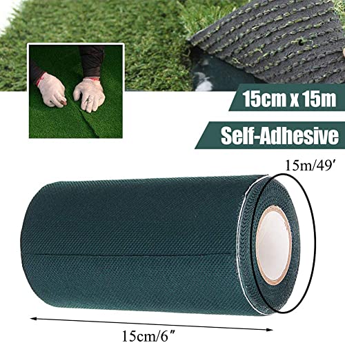 TYLife Artificial Grass Tape 6" x49'(15cmx 15m) Self-Adhesive Seaming Turf Tape Lawn Carpet Jointing ,Green