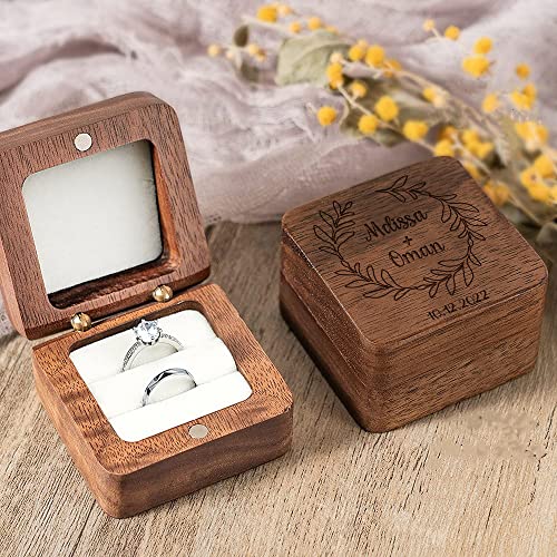 Personalisierte Ringbox Hochzeit mit Gravur Quadratische Ringschachtel aus Holz mit Namen & Datum Ringbox Hochzeit 2 Ringe Doppelring Box Ringschatulle für Zeremonie Geschenk für Ehefrau Ehemann