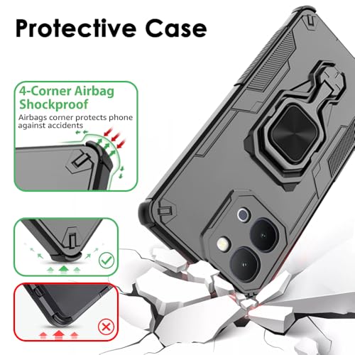 Image of TheGiftKart Tough Armor Bumper Back Case Cover for iQOO Z11x 5G / Vivo T5x 5G / Vivo Y51 Pro 5G | Ring Holder & Kickstand in-Built | 360 Degree Protection Back Case Cover (PC & TPU, Black)