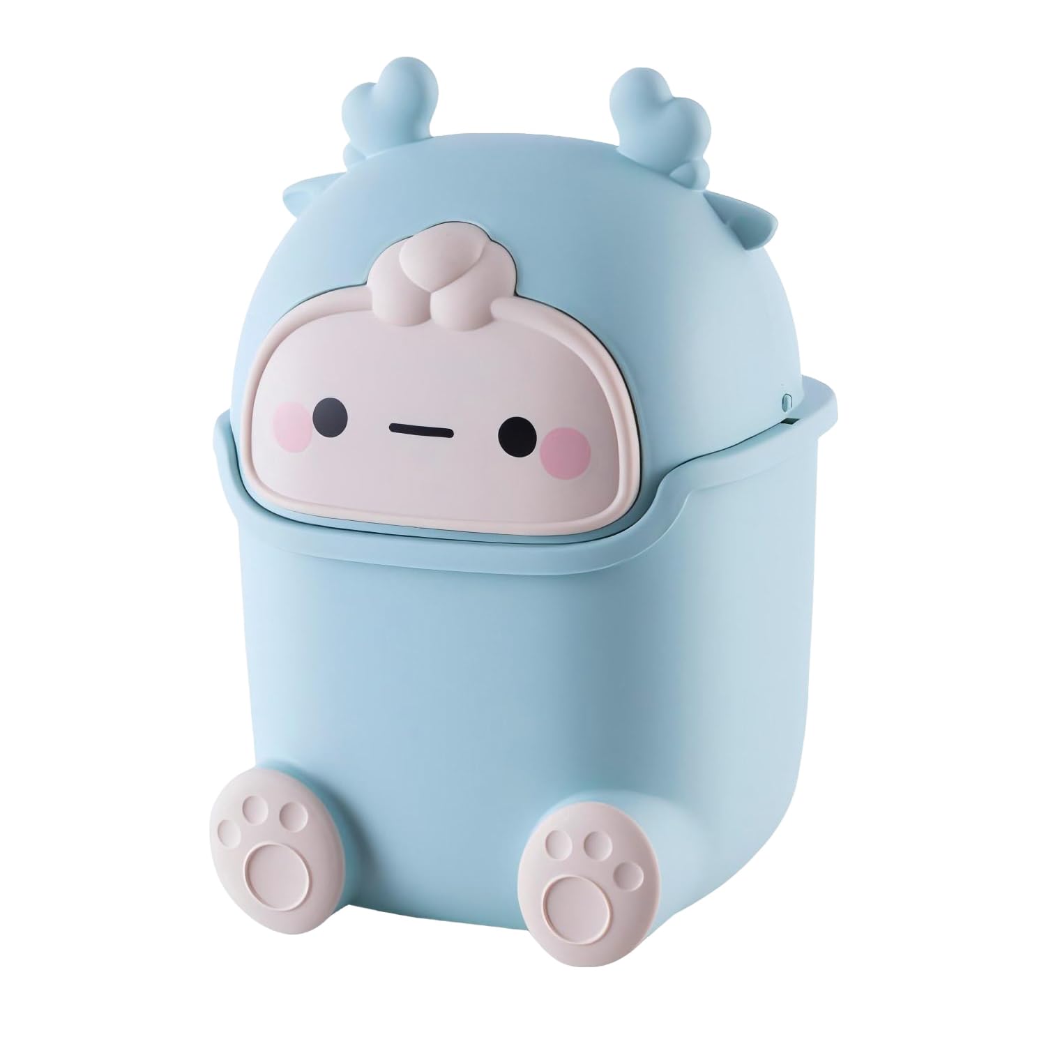 Tissting Cute Trash Can,Portable Cartoon Desktop Trash Can,Mini Tabletop Dustbin Table Storage Box Small Garbage Can for Home Kitchen Countertop Office Desk (Light Blue Little Elk)