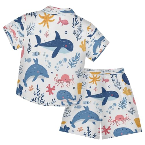 Boccsty Crab Dolphin Ocean Animals Corals Sea Boy Summer Shorts Sets Hawaiian Toddler Boys T-Shirt & Pants 2 Pcs 3T2