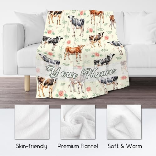 Custom Cow Blanket, Cute Soft Throw Gifts for Adults Women, Cozy Flannel Throw Blankets for Bed Living Room, 60"x80"