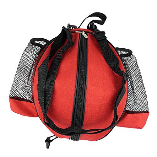 Forapid Size 7 (29.5") Basketball Bag Soccer Ball Football Volleyball Softball Sports Ball Bag Holder Carrier+Adjustable Shoulder Strap 2 Side Mesh Pockets F/ Water Bottle Towel Sports Shoes (Red) #TOP3