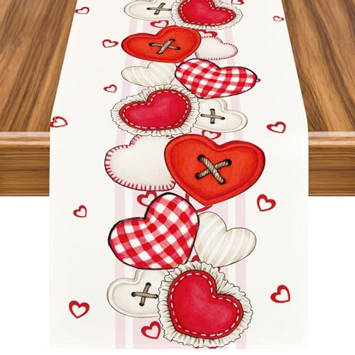 Chemin de Table Coeur, 33 x 183 CM Chemin de Table Romantique, Chemins de Tables Saint Valentin, Nappe Décorative, Décorations de Tables Lavables, pour...