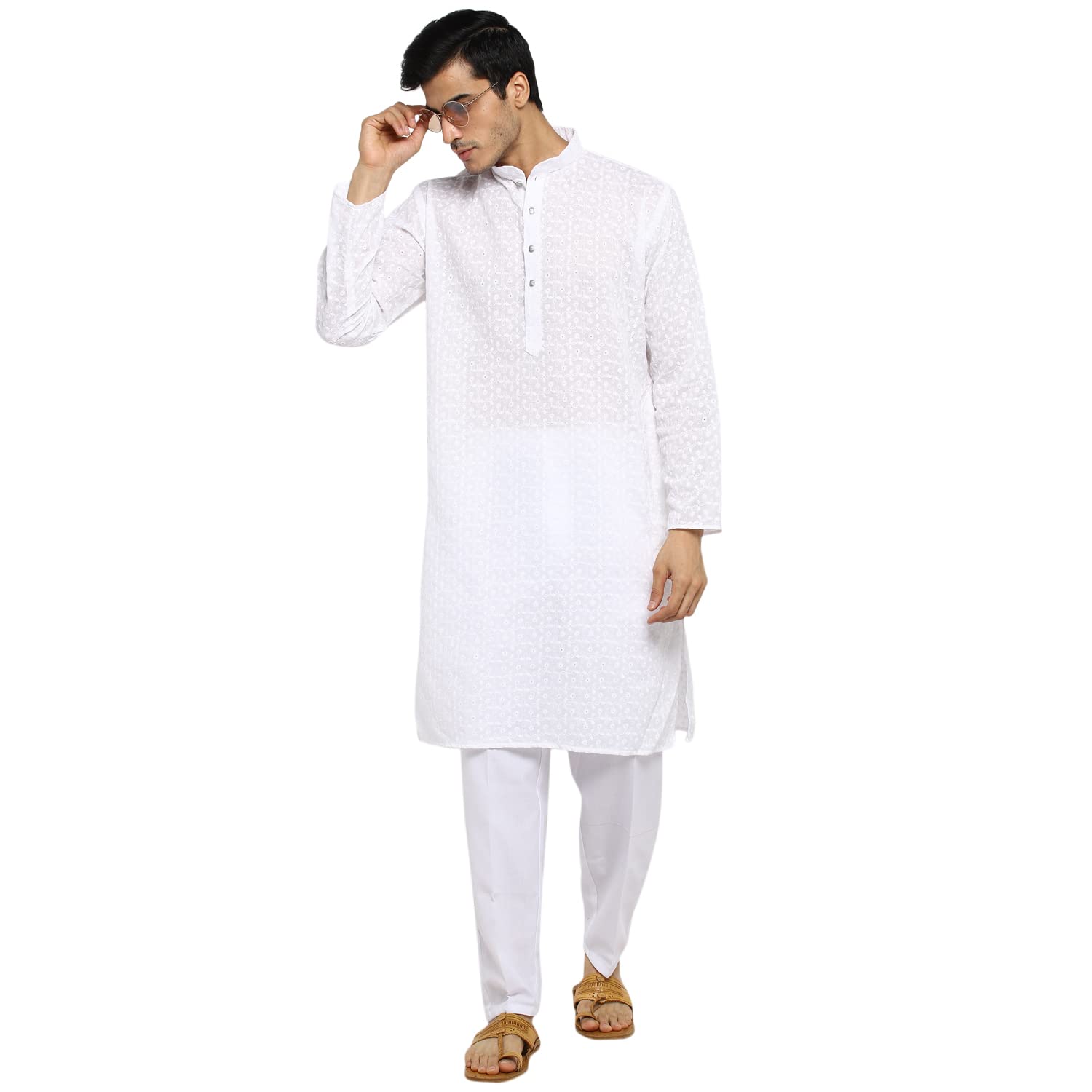 royal kurta Men's Cotton Chikankari Kurta and Pant Pajama Set-picture-32