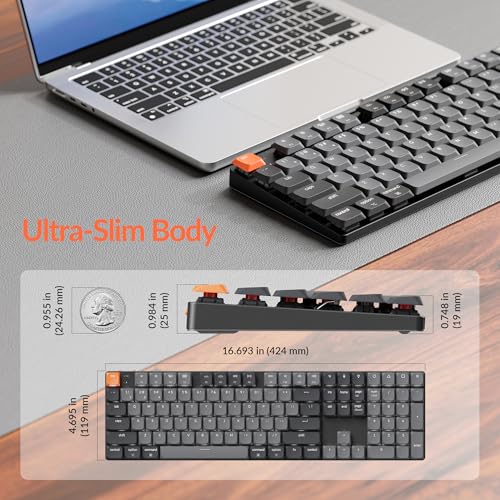 Image of Keychron K5 Version 2 Wireless Bluetooth Low Profile Mechanical Keyboard | QMK Launcher, 100% Full-Size Layout with Milk POM Red Switch, White Backlit with Shine-Through Keycaps for Mac Windows Linux