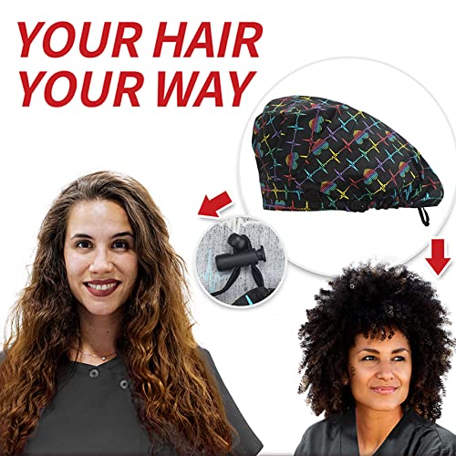 Image of ABAMERICA Bouffant Caps with Button and Sweatband, Adjustable Scrub Caps for Women Men, One Size Multi Color