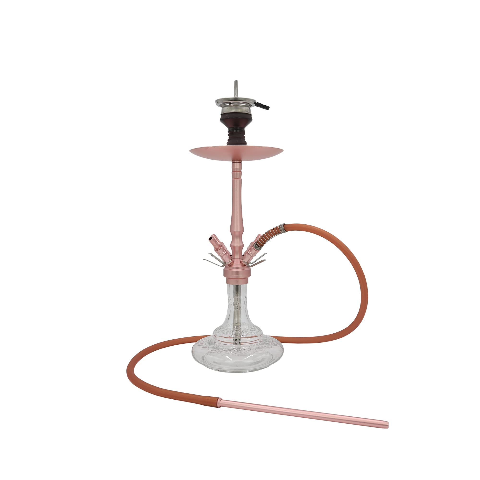 DIAMOND HOOKAH Premium Mittel Aluminium RPO3A Shisha Set, Wasserpfeife Shisha Edel Komplettset mit 4 Anschlüsse. 18/8 Schliff, Klickanschluss und Diamanten Molassefänger (Rose Gold)
