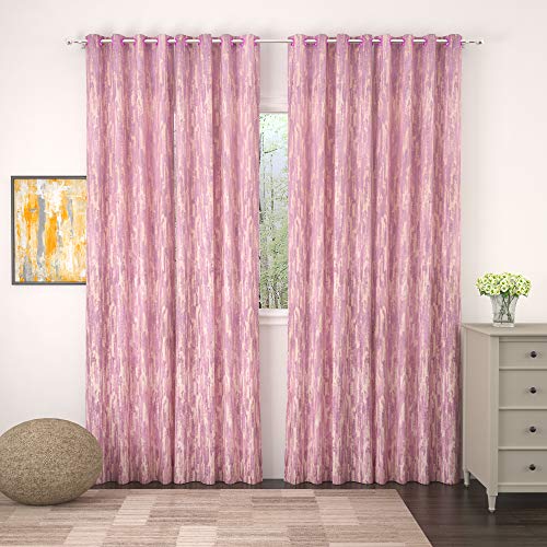 Image of Story@Home Bloom Collection Jacquard Lavish and Modern Rich Textured Solid 4 Piece Eyelet Ring top Door Curtain for Bedroom and Hall - 7 Feet, Textured Pink
