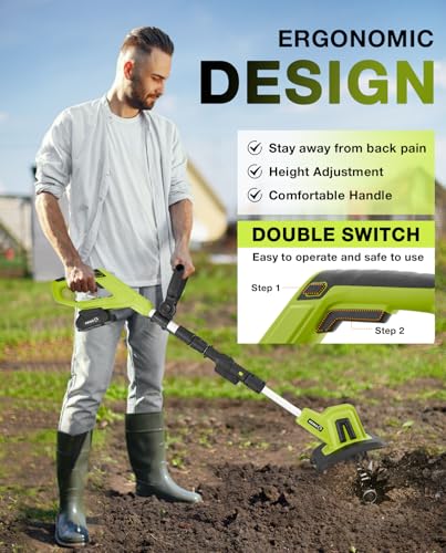 Saker 22V Cordless Electric Garden Tiller Cultivator, Lightweight Rototiller for Gardening, 9-Inch Tilling Width, 6.3-Inch Depth for Soil Preparation, Weeding, and Gardening Two Batteries with Charger - Image 5