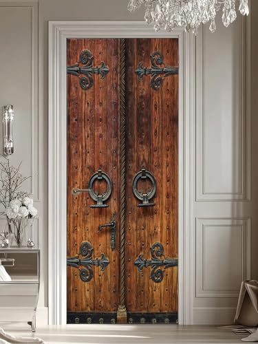 FLFK 3D Holz Türtapete Selbstklebend TürPoster Abziehen und Aufkleben 77x200cm-Vinyl Wandbilder Entfernbar Mauer Aufkleber Zuhause Dekor (2 Stk/Set)